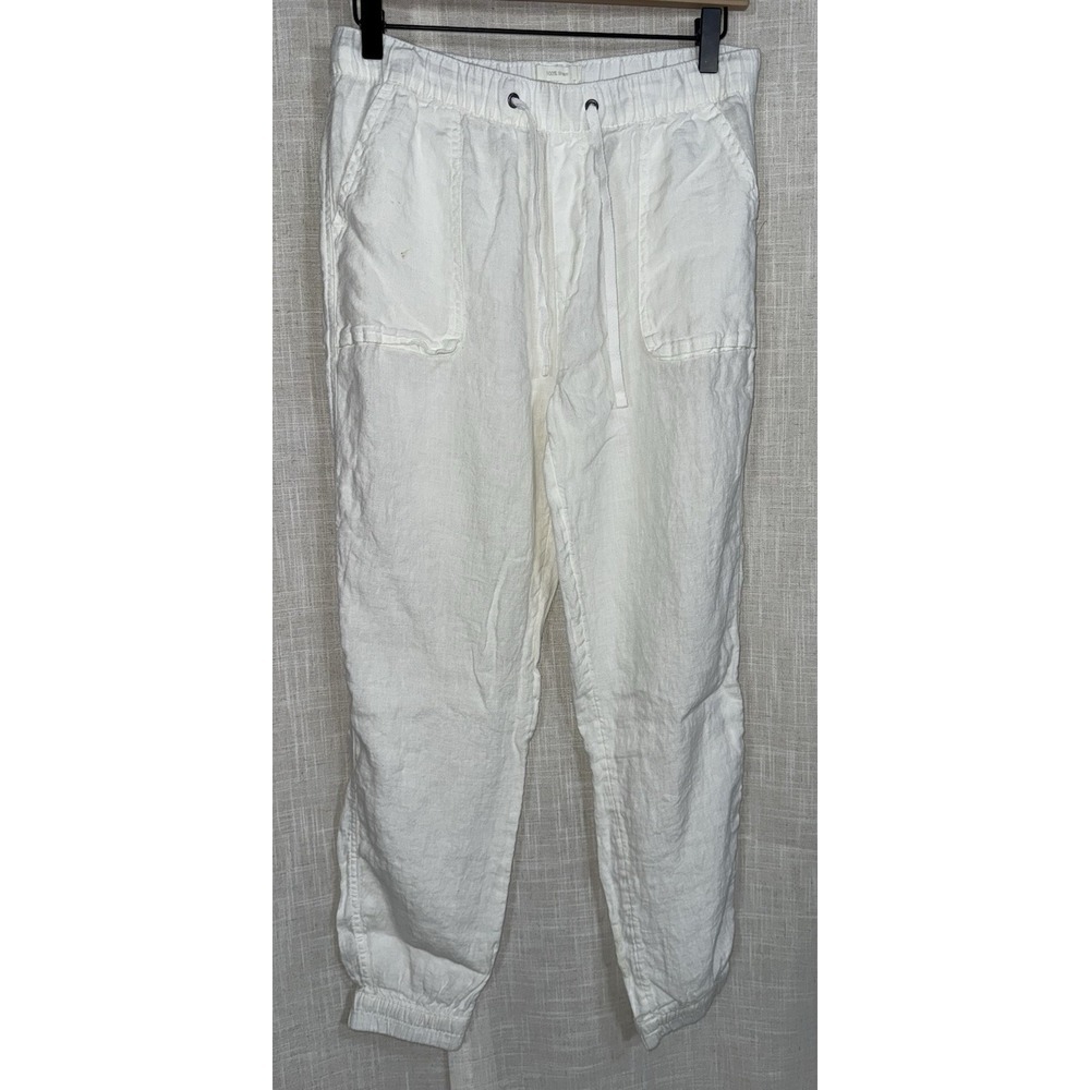 C&C California White 100% Linen Pants M Medium Casual Lagenlook‎ Jogger Ankle